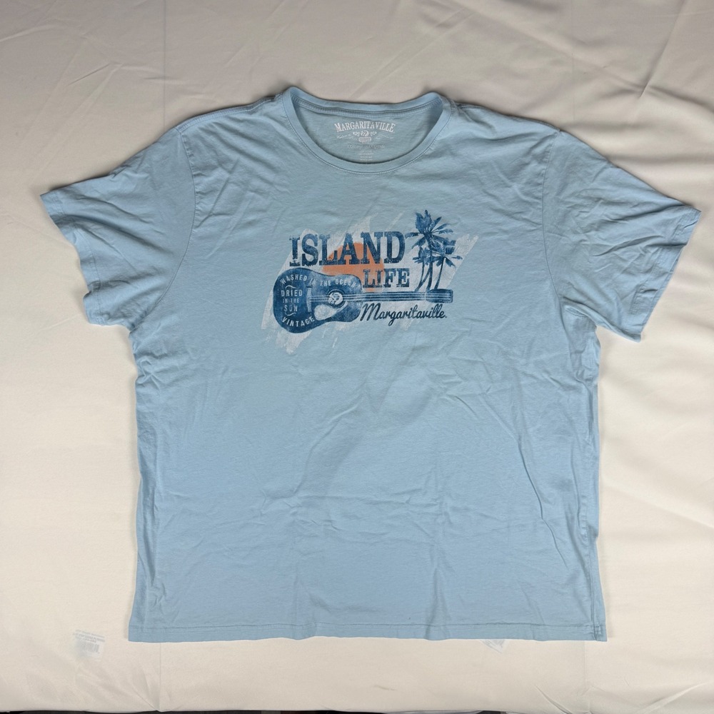 Margaritaville Mens Island Life Graphic T-Shirt Light Blue Cotton 3XL XXXL